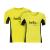 Deux t-shirts de sport à manches courtes de couleur jaune et noir imprimé avec un logo noir, disponible sur Helloprint