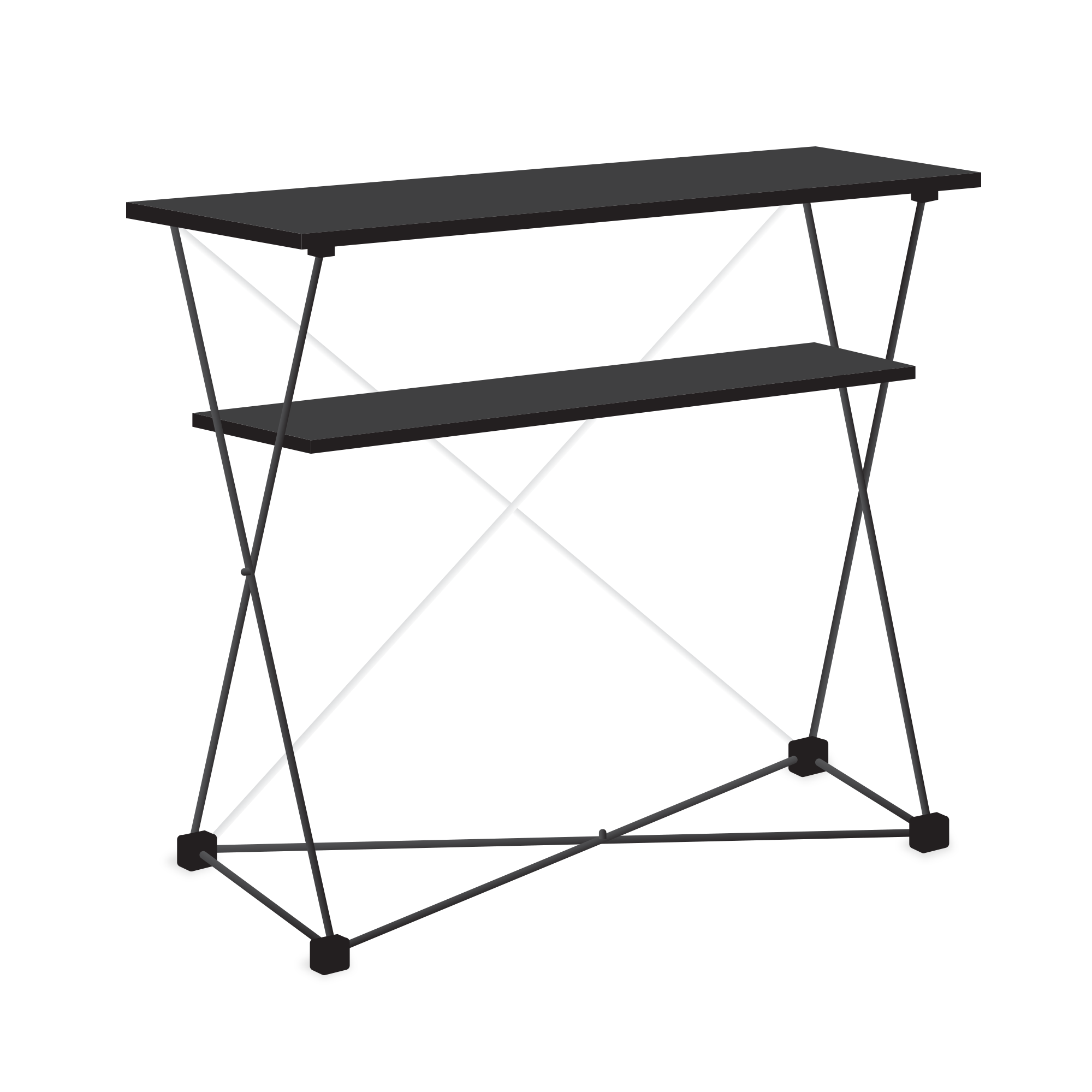 A sample image of a straight counter with a shelf available to be printed with a custom logo or branding at Helloprint.