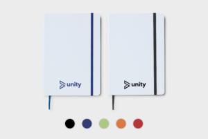 White A5 notebook, printed with your company logo or personalised design at Helloprint