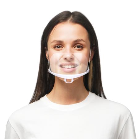 transparent half face mask worn by a woman
