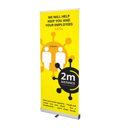 Pre-printed roller banner with COVID-19 prevention (yellow design)  