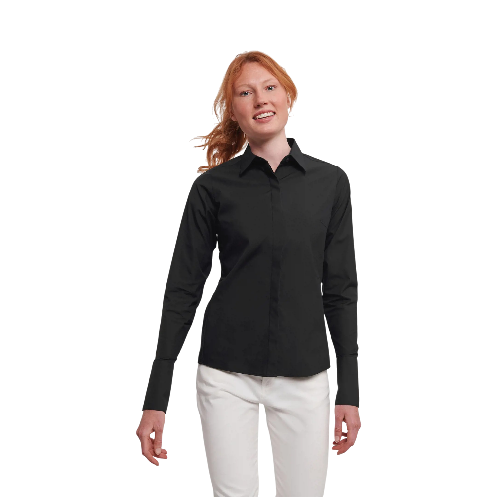 russellladieslslfittedultimatestretchshirt square #00000000 background 2
