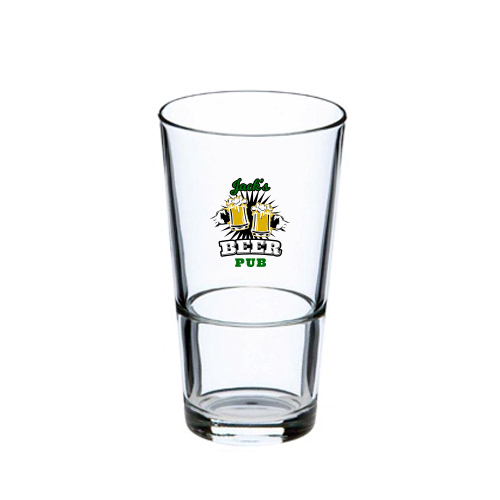 A 34 cl stack able beer glass available at Helloprint with custom printing solutions for a cheap price