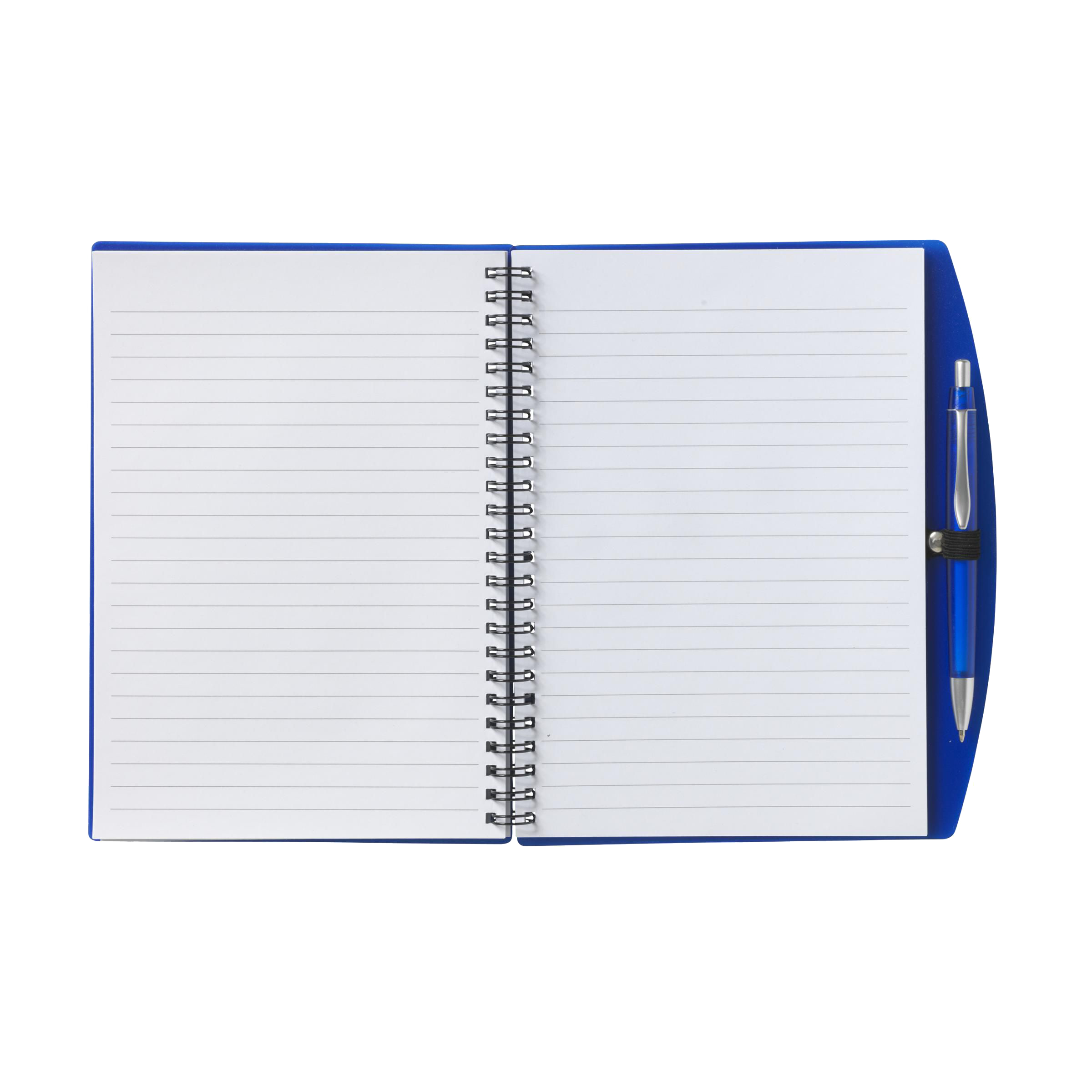 A blue opened notebook available at Helloprint with multiple printing options for cheap prices