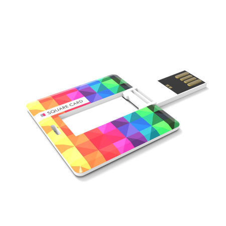 Carte carrée USB imprimée en toutes couleurs avec un logo ou un design personnalisé disponible sur Helloprint.