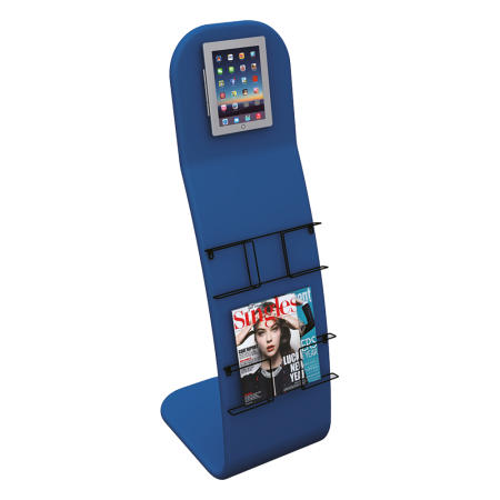 stand para tablet azul con varias opciones personalizables a precio económico disponible en Helloprint