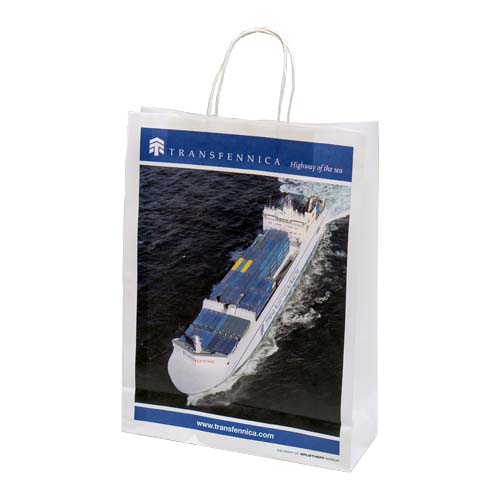 A cheap full colour printed Kraft paper bag with an example image printed on the front, available at Helloprint