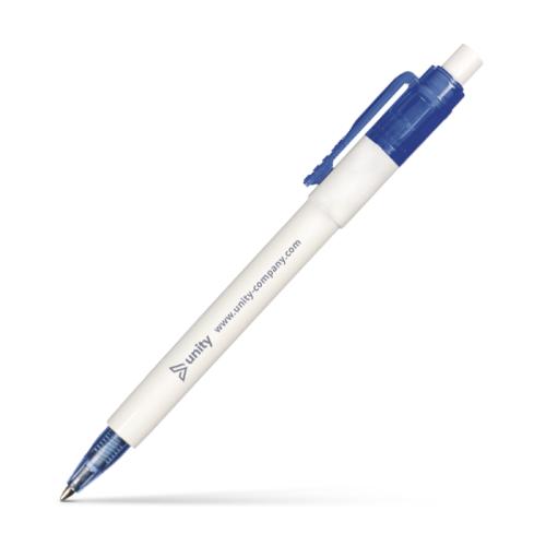 Image of a transparent pen with various colour options to maximise your logo. 
