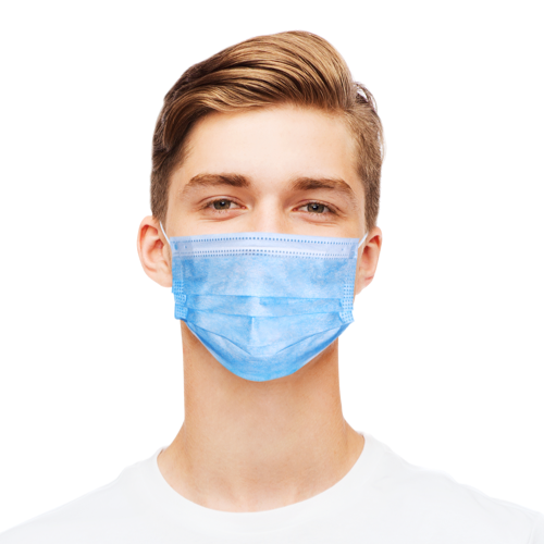 Disposable face mask blue anti-corona with elastic bands front view