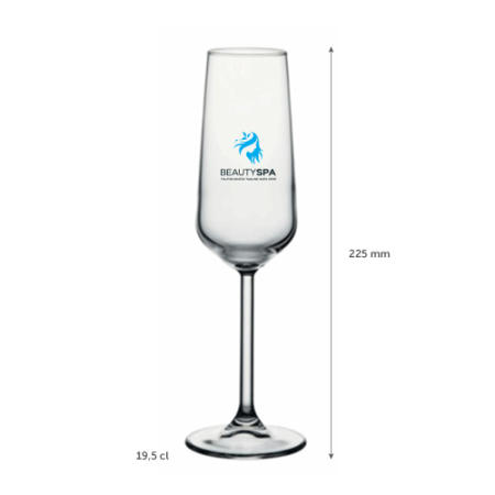 A 19.5 cl champagne glass available with personalised printing solutions for a cheap price at Helloprint