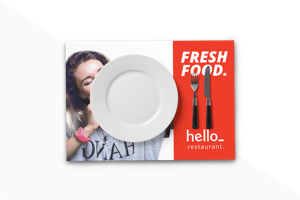 A lovely printed placemat that functions as a menucard. 