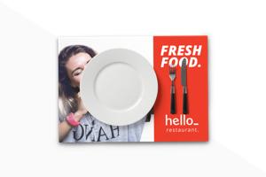 A lovely printed placemat that functions as a menucard. 