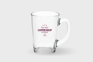 A product image of a glass tea or coffee mug available with a custom logo or image printed on the side at Helloprint