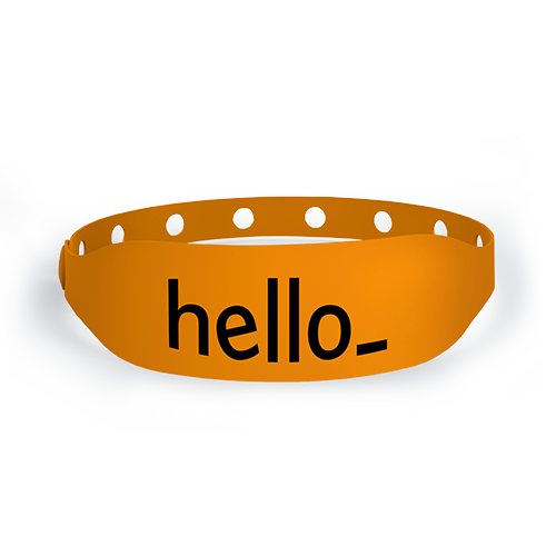 An orange event bracelet, personalized with your visual on Helloprint