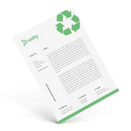 Image of a letterhead design printed on recycled paper