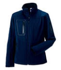 A dark blue coloured soft shell jacket available at Helloprint with customised printing options for a cheap price