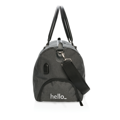 Personalised Weekend Bag with USB Output, Side Logo Example from Helloprint