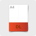 Ein Symbol für das DL-Druckformat für A4-Papier, das von Helloprint verwendet wird.