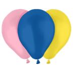 Trois ballons volant ensemble, ils sont de couleur jaune, bleu et rose; et sont gonflés, disponible sur HelloprintConnect 