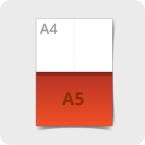 Ein Beispiel eines A5 Formats im Vergleich zum hochkantigen A4 Format. A5 stellt die Hälfte von A4 dar. 