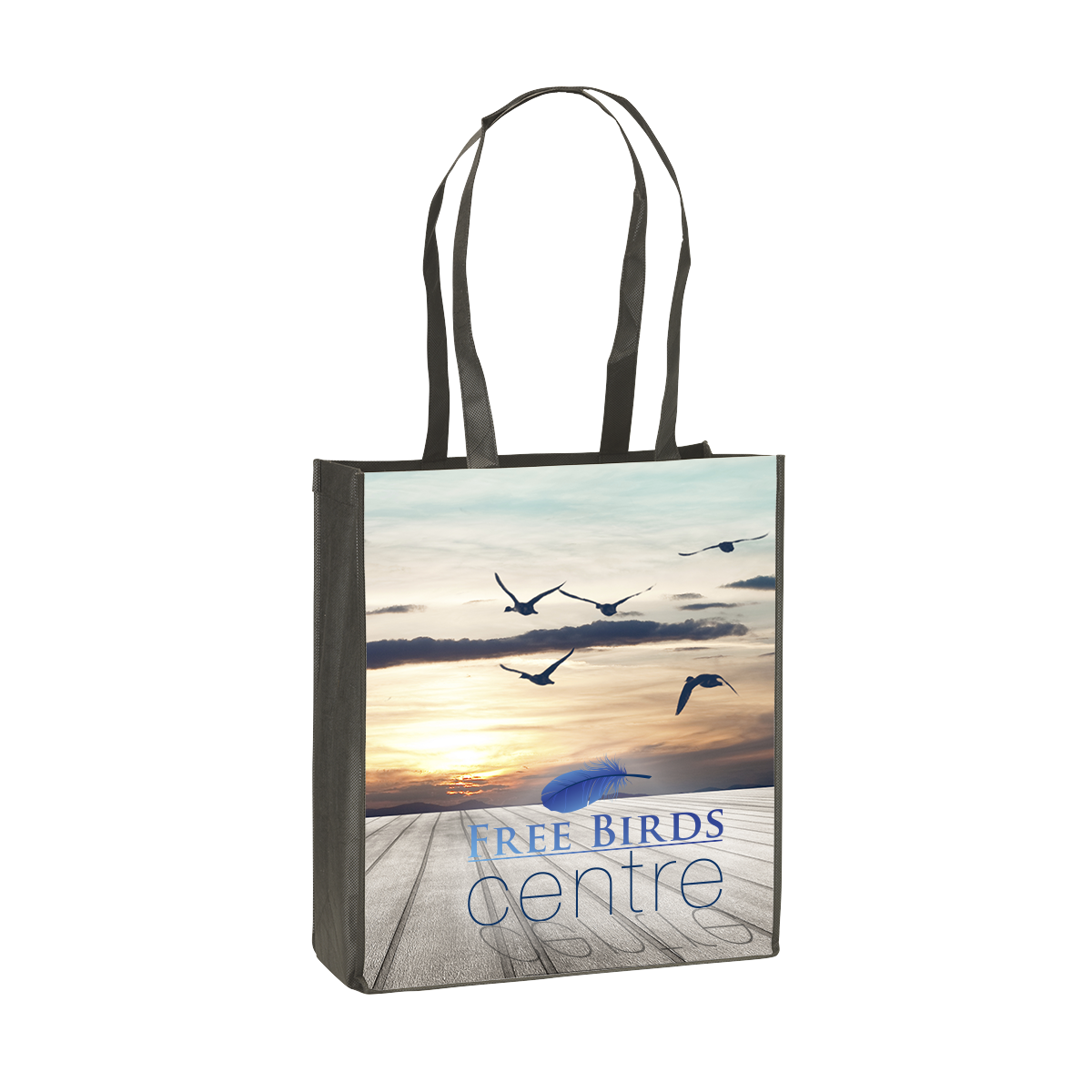 Spacious tote bag with long straps. At Helloprint you can personalise it with your own logo or text for cheap. 