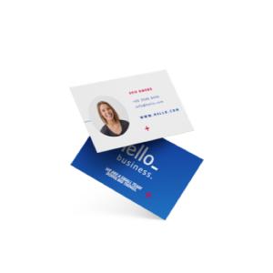 Esempio di un biglietto da visita stampato su due lati su carta da 400gr, con laminazione opaca, disponibile con HelloprintConnect