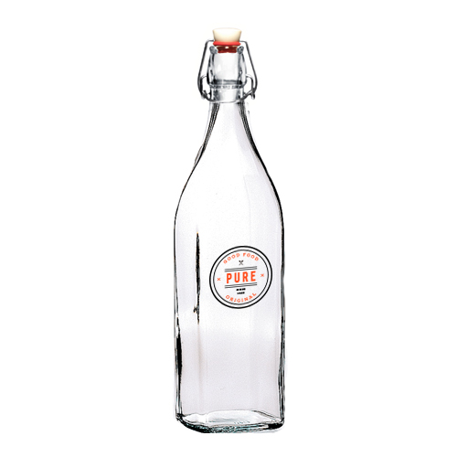 A square clip lock glass bottle available at Helloprint with a custom logo or image printed on the side.