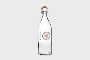 A square clip lock glass bottle available at Helloprint with a custom logo or image printed on the side.