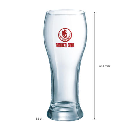 A Belgian design beer glass, 32 cl, that is available to be printed with a custom logo on the side at Helloprint
