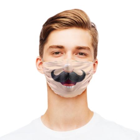 Funny face mask design with moustache print available at Helloprint