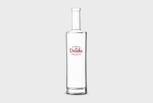 A 75 CL glass bottle available to be printed with a custom logo or image on the side at Helloprint for a cheap price
