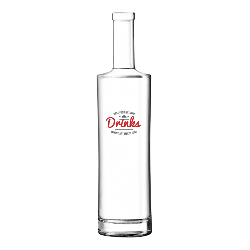 A 75 CL glass bottle available to be printed with a custom logo or image on the side at Helloprint for a cheap price