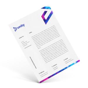 Image of letterheads with unique personalised design in full colour. 