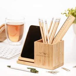 standing Wireless charger bamboo with pen holder