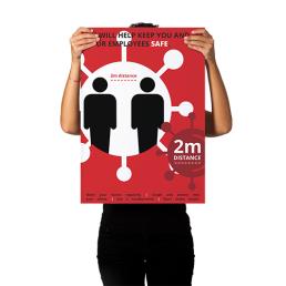 Eye catching red anti corona poster, that can be used in and outside, to draw attention and inform customers about the regulations created to combat COVID 19