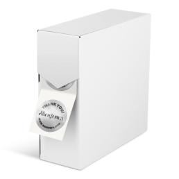 Immagine che mostra un dispenser in cartone protettivo con un rotolo di etichette argentate. Disponibile su HelloprintConnect 