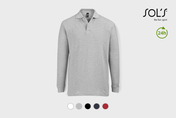 Image of a long-sleeve polo with a personalised design. 