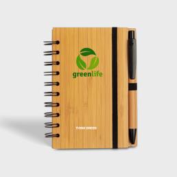 A6 Bamboo Notebook and Pen set with logo