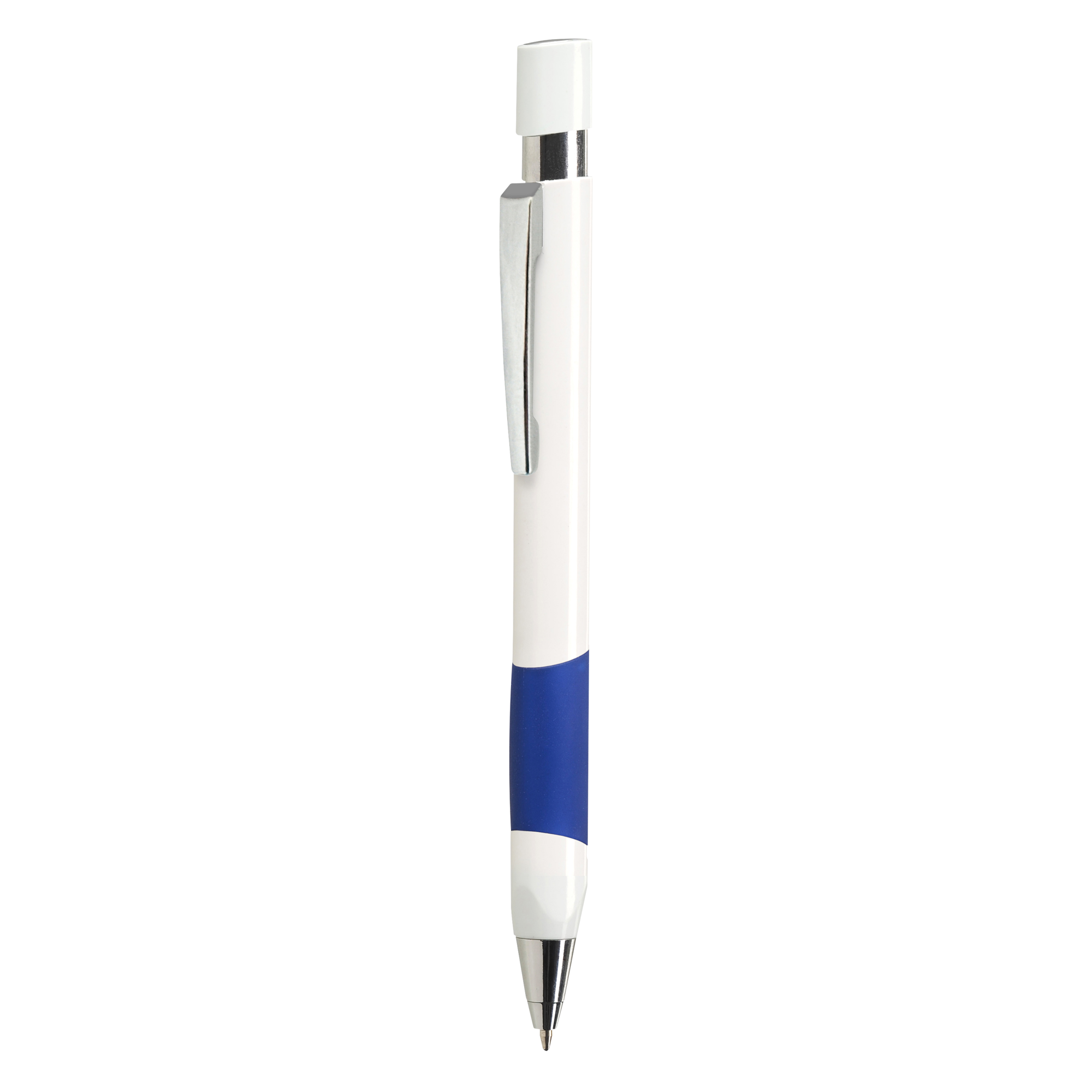 A blue coloured basic pen available to be printed with a custom logo or image on the side at Helloprint
