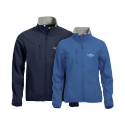 A set of blue soft shell basic jackets available with personalised printing options for a cheap price at HelloprintConnect