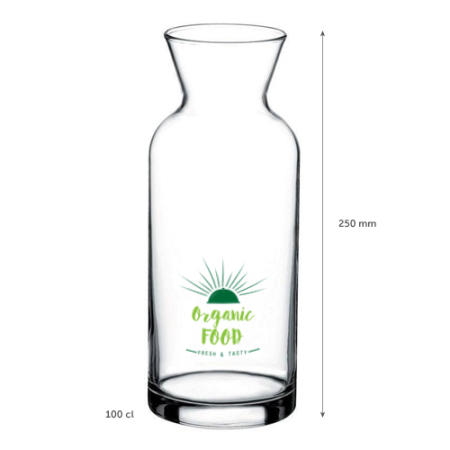 A 1 litre glas jug available with personalised printing solutions for a cheap price at Helloprint