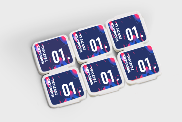 6 purple printed breakable coins