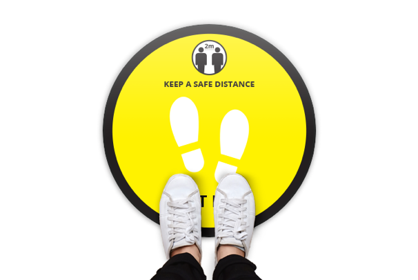 Covid-19 Round Safety Floor Stickers - Yellow
