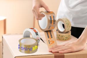 Printed PVC tapes rolled on a packaging box