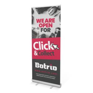 Black printed roller banner for click and collect