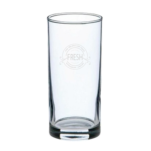 A product image of a 27 cl long drinking glass available to be printed with a personalised logo or image on the side at Helloprint