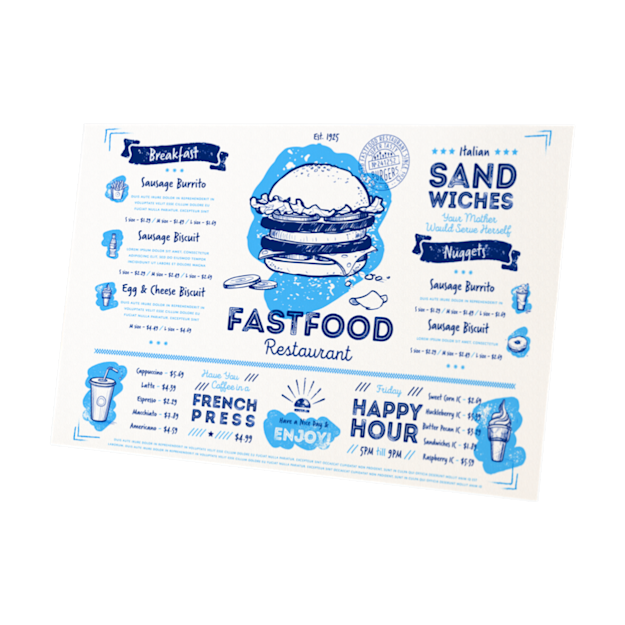 Carte de menu PVC