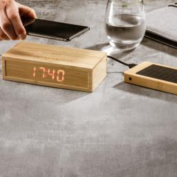 standing Wireless charger bamboo alarm clock