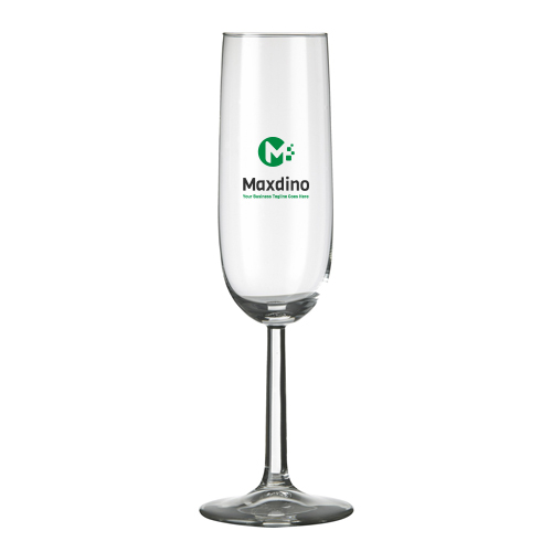 A customisable 17 cl champagne glass available with a personalised logo or image printed on the outside at Helloprint