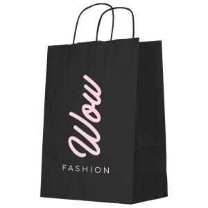 A black coloured Kraft paper bag available with personalised printing solutions for a cheap price at Helloprint